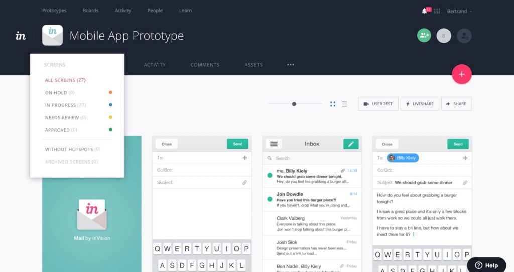 Invision-app prototyping