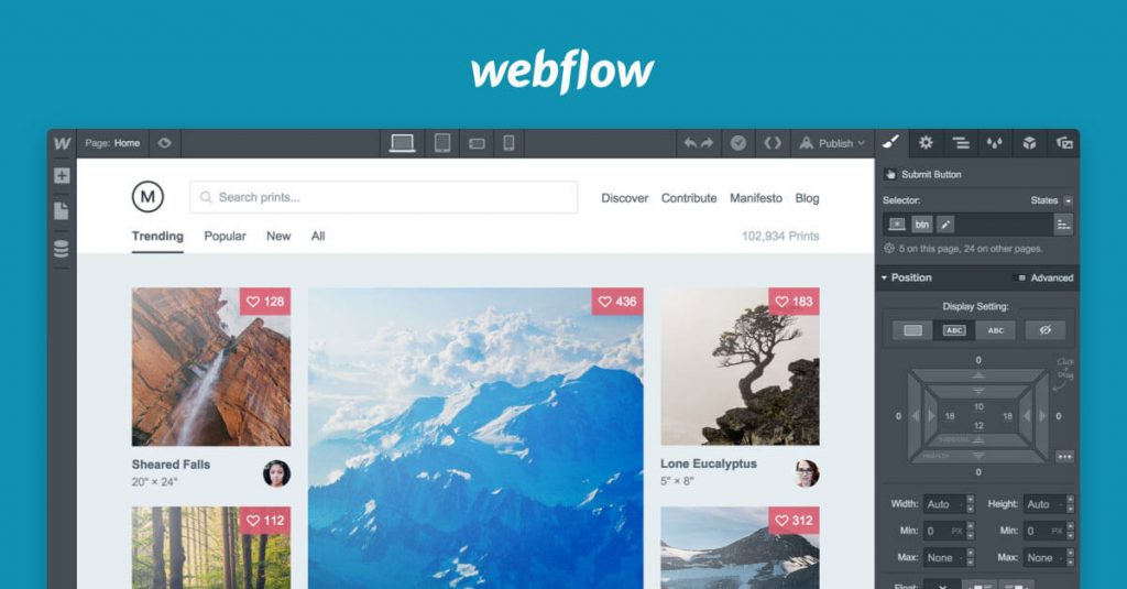 Webflow prototyping app